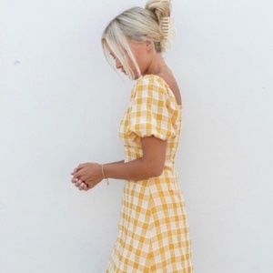 Solai the label checkered puff sleeve retro dress